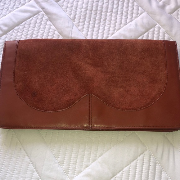 Lawrence Bentley Leather Clutch Terra-cotta suede detail. Chic, classic stylish - Picture 1 of 15